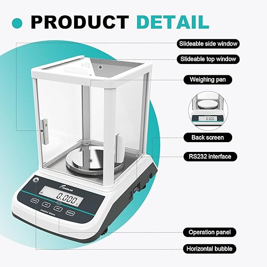 JOANLAB Analytical Balance 200g x 1mg Scale High Precision 0.001g Accuracy Digital Lab Scale for Laboratory Pharmacy Jewelry w/Front & Rear Display