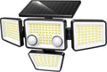 LYWALT Solar Outdoor Lights - 3000LM 188 LED Motion Sensor Outdoor Lights, 4 Heads IP65 Waterproof Powered Security Flood Lights, 270°Wide Lighting Angle Wall Light with Sensors for Backyard Yard