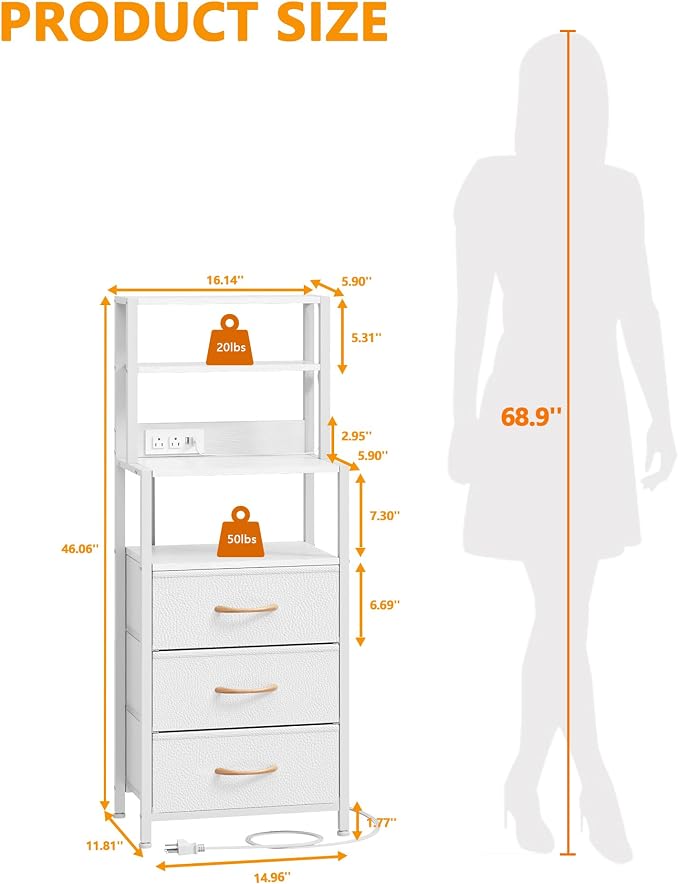 Tall Night Stand, LED Bed Side Tables - Image 2