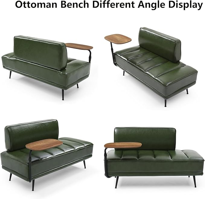 anwickjeff 55" Inch Width Modern End of Bed Bench, Leather Upholstered Futon - Image 6