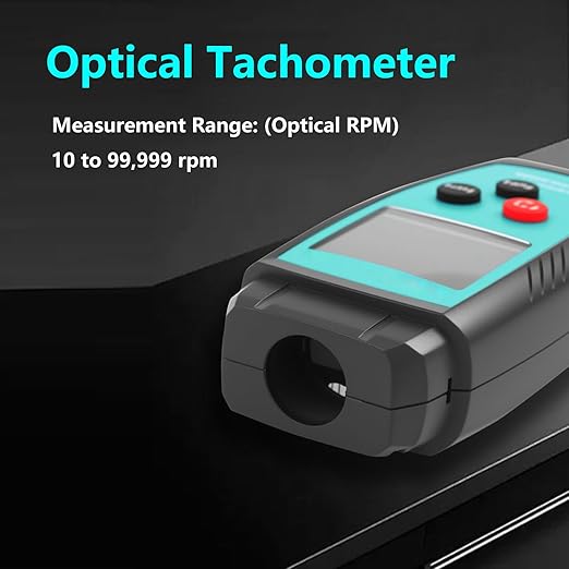 Non Contact RPM Tachometer with Large LCD Display for Precision RPM Measurement, 10 to 99,999 RPM Laser Photo Digital Tachometer RPM Gauge Meter with Reflection Tapes, MAX/MIN/LAST and Memory Function