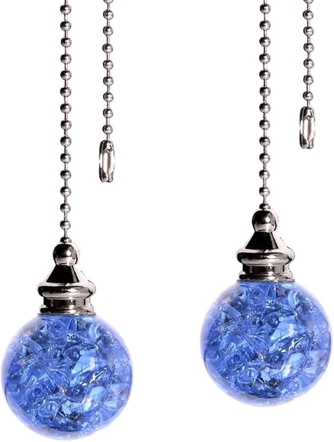 LONGSHENG - SINCE 2001 - 2PCS Light Blue Pull Chain Crystal Glass Ice Cracked Ball Pull Chain for Ceiling Fan Light Decoratio 50cm Extension Chain