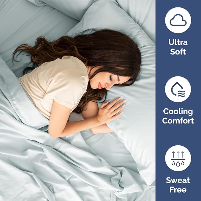 Full XL Bed Sheet Set - 4 Piece Extra Long Extended Full XL Sheets - Soft, Breathable & Cooling - Fits 8” to 16" Mattress w/ Deep Pockets - 54" x 80" - Easy-Fit, Wrinkle & Fade Resistant - Ice Blue