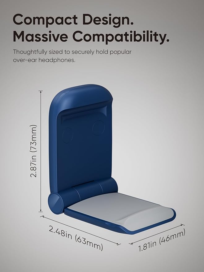 MAMUVIMO Headphone Stand, Headset Stand Foldable ＆ Sticky, Headphone Holder Hook Mount with Non-Slip Silicone, Adhesive Earphone Desk Hanger Clip Space-Saving for Airpods Max, All Earphones- Blue