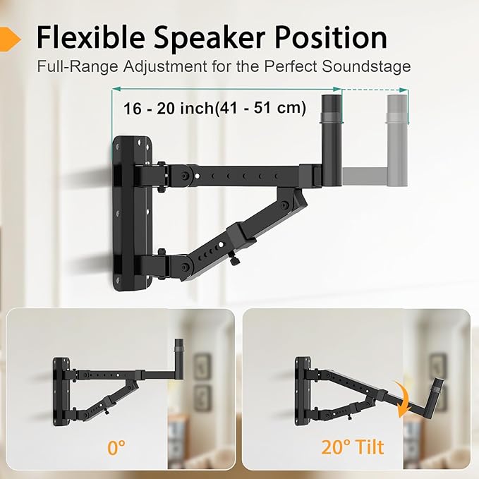 Vondynote Set of 2 Speaker Wall Mounts Heavy Duty PA Wall Speaker Mounting Brackets with 180° Swivel and 20° Tilt Adjustable, 35mm Pole Mount