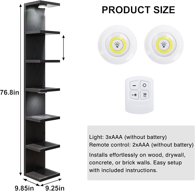 Fixwal 7 Tier Wall Shelf with LED Lights Lack Shelf - Image 3