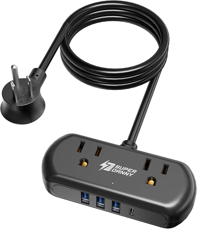 2Ft Extension Cord, SUPERDANNY Mini Surge Protector by SUPERDANNY