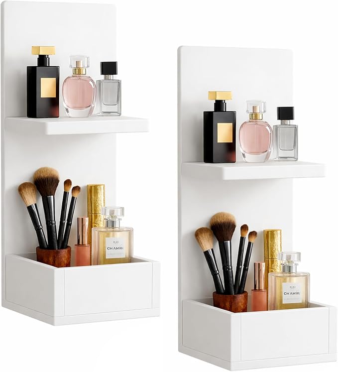 2-Tier White Floating Wall Shelf, Bedroom Storage - Image 8