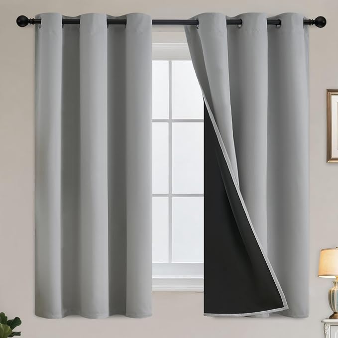 Yakamok Light Grey Blackout Curtains 63 inches Long by Yakamok