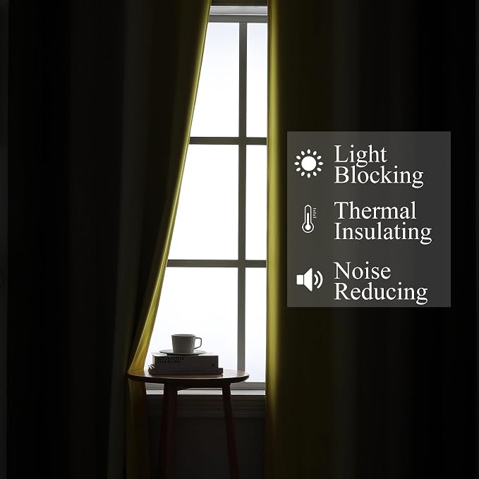 Brown and Yellow Blackout Curtains 52Wx63L Inch 2 Panels | Thermal Insulated - Image 3