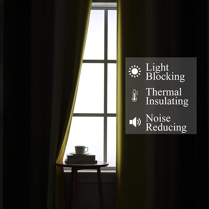 Brown and Yellow Blackout Curtains 52Wx45L Inch 2 Panels | Thermal Insulated - Image 3