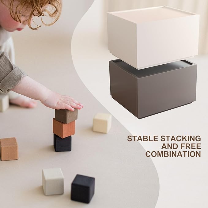 Stackable Storage Drawers, Wooden Drawer Storage Organizer, End Table with Wooden Drawers, Small Storage Cabinet, Modular Design, Available in 2 Sizes for Versatile Use Black Small Set 1