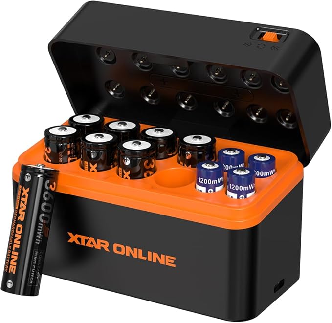 XTAR aa Rechargeable Batteries with Charger LC12 Lithium Double a Batteries 1.5V 3600mWh AA 1200mWh AAA Kit (Charger+8AA+4AAA)