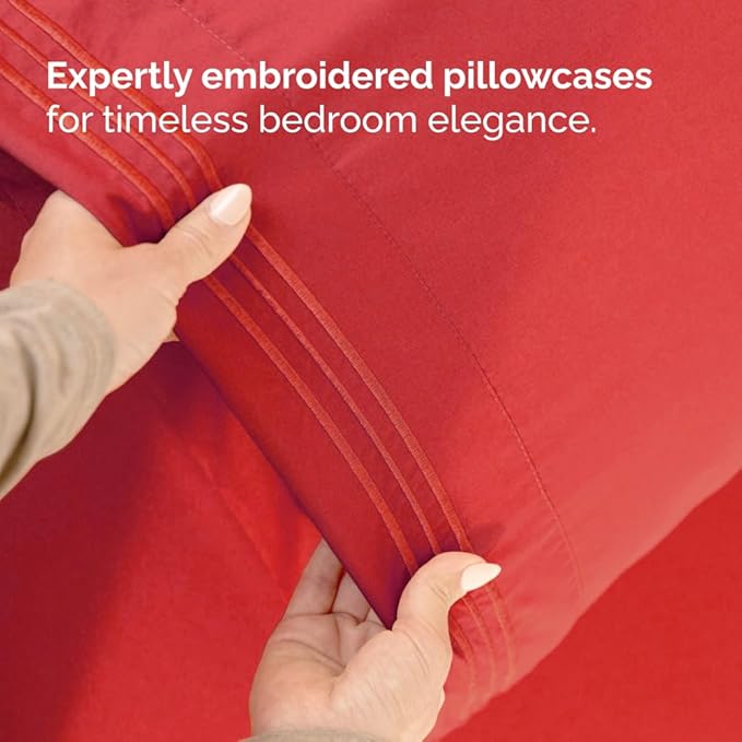 Split Head King Sheet Set – 4 Piece Flex Split Top King Sheets for Adjustable Beds - Fits 14” to 16" Mattress with Deep Pockets - Ultra-Soft, Breathable & Cooling - Luxury Bedding & Wrinkle Free - Red