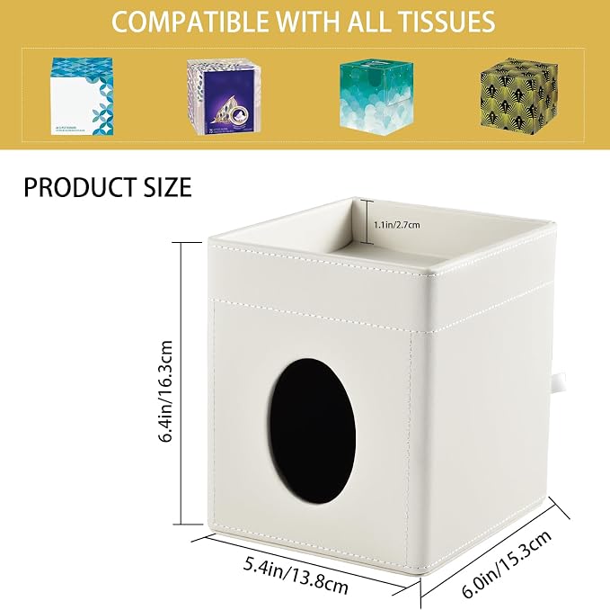 Tissue Box Cover with Storage Tray Square Tissue Box Holder PU Leather Facial - Image 4