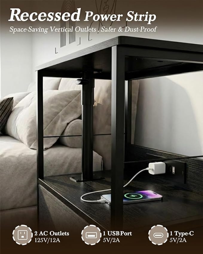 Faesun Swivel Lift Top Nightstand - Image 4