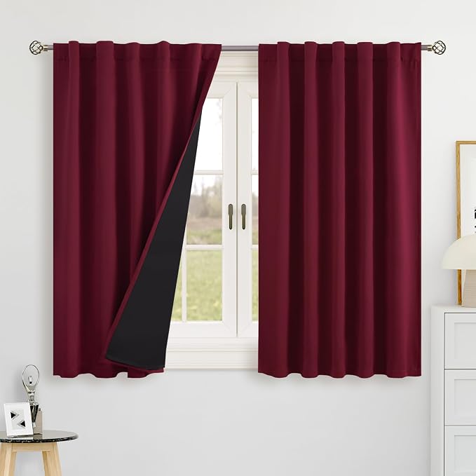BGment Burgundy Red 100% Blackout 48 Inch Curtains by BGment