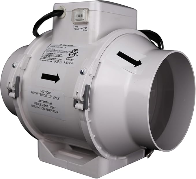 VENTS-US TT Silent 125-5" Inline Duct Fan, 199 CFM, 2-Speed Built-In Switch, For High Static Pressure Duct Applications