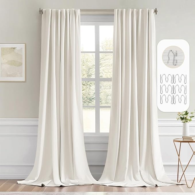 MIULEE Ivory Back Tab Blackout Curtains 52x96 Inch Long 2 Panels Set | Rod by MIULEE
