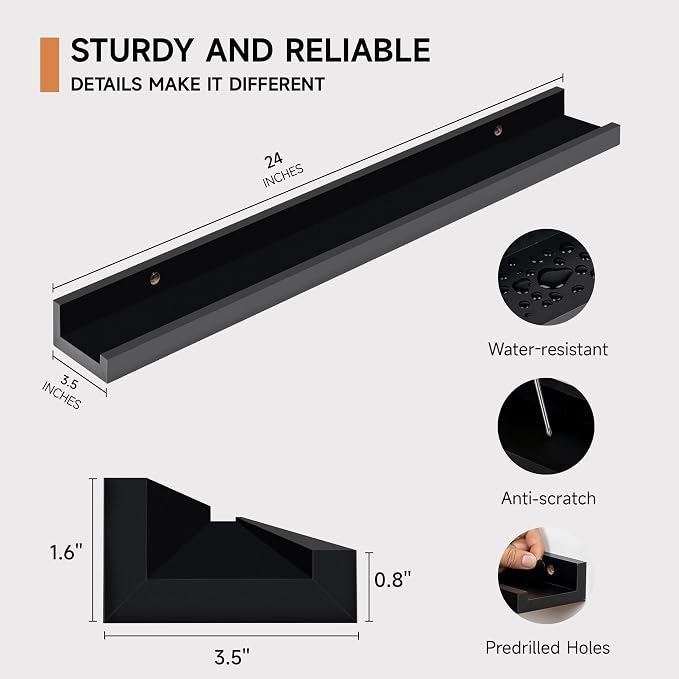 Fun Memories Picture Ledge Shelf, 24 Inch Floating Shelves Set of 2, Nursery - Image 3