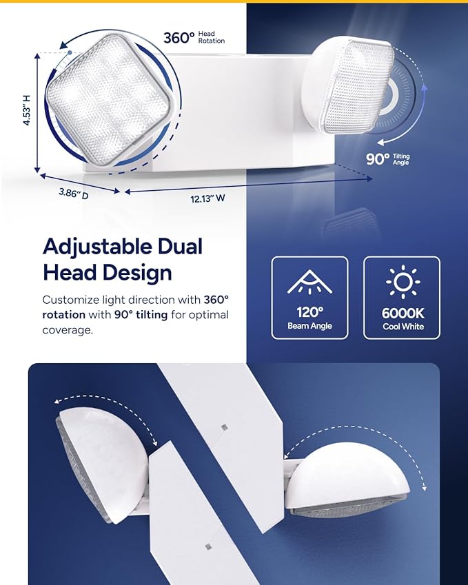 Sunco LED Emergency Lights, Commercial Lighting for Business, Power Outages, Offices, with Backup Battery (90 Minutes), Wall Mount, Hard Wired, 120-277V, Fire Resistant (94V-0) UL.