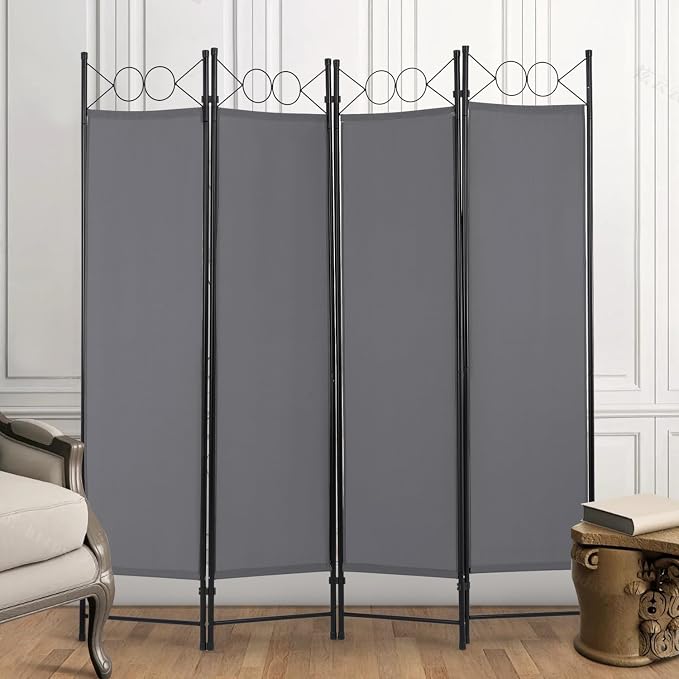 4 Panel Room Divider 6FT Steel Frame Screen Folding Privacy Divider - Image 2