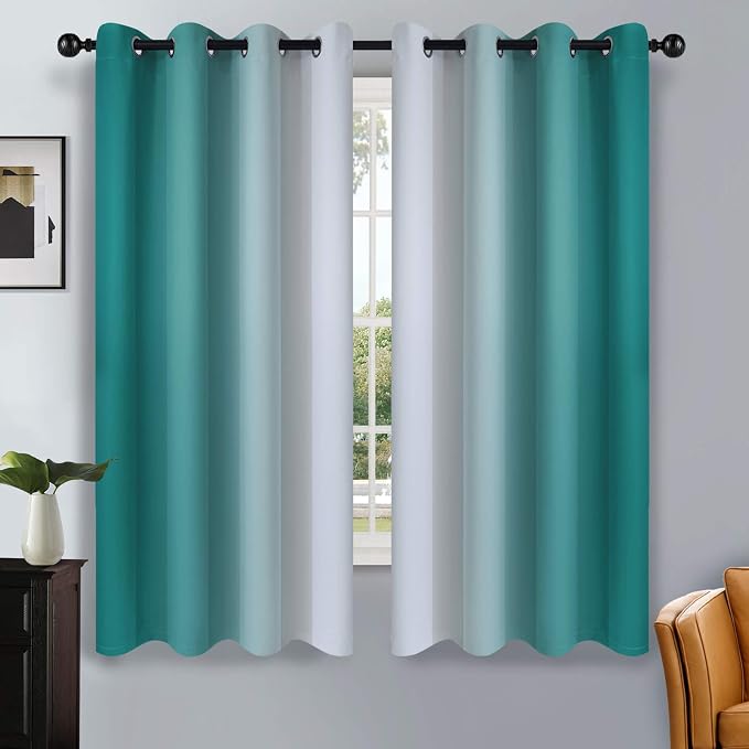SimpleHome Ombre Teal to Grey White Curtains by SimpleHome