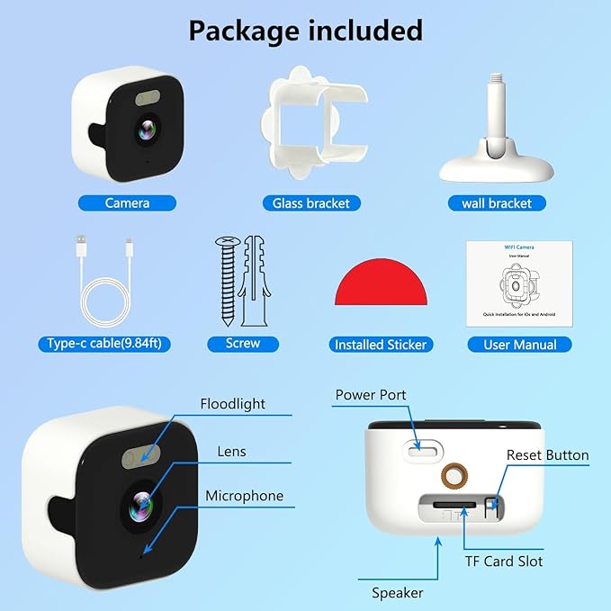 2.5K Window Camera, 5GHz & 2.4GHz Window Security Cameras with Color Night Vision, WiFi Camera with Motion Detection, Continuous Recording, Spotlight Siren, Real-Time Alerts, 2-Way Audio (White)