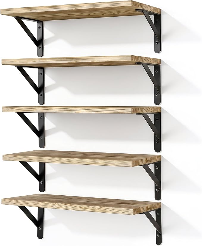 Fixwal Wall Floating Shelves for Decor | Wood Shelves, Natural Grain, 40Lb by Fixwal