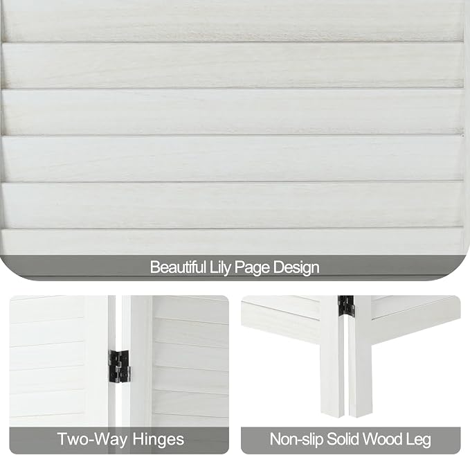 4 Panel Room Divider, Freestanding Wooden Privacy Screen | Solid paulownia wood - Image 3