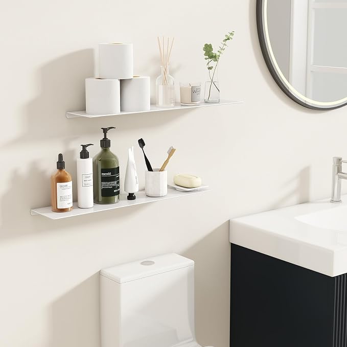 MKO 20" Floating Shelves for Wall, Long Metal Wall Mounted Shelf for Bathroom - Image 2