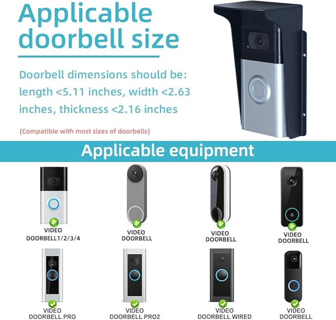 Doorbell Rain Cover Weatherproof,Anti Glare Sun Shade Protection,Fingerprint Lock Waterproof Cover,Black Metal Outdoor Access Control Keypad Cover, Compatible with Ring/Google/Arlo/Kasa/Eufy/Kamep