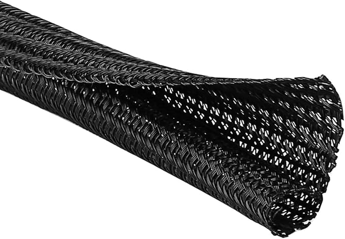 QCSIW 1/2"-10ft*2pcs Black/White Cable Sleeve - Protects Cords from Pets & Organizes Wires - Modern Style - Polyester Material - Flame Retardant - Easy to Use & Cut (Black, 10ft-1/2inch)