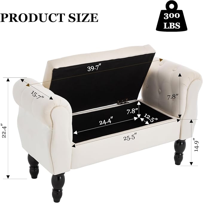 Storage Bench for End of Bed Bedroom, 39.7" Modern Ottoman Bench - Image 2