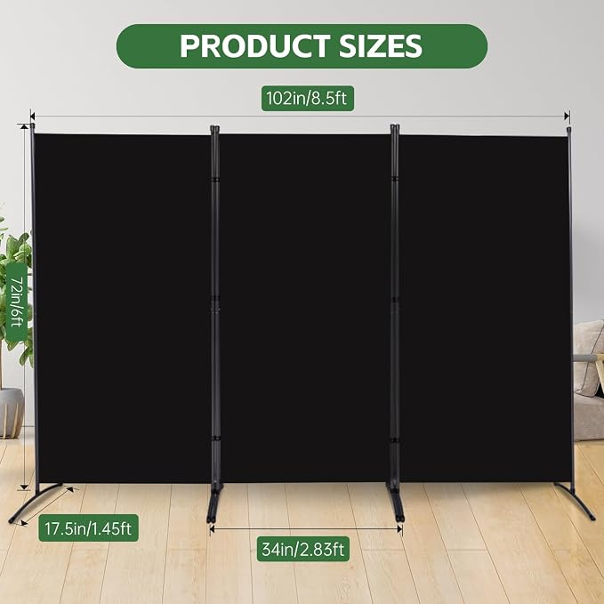 3 Panel Folding Room Divider, Sturdy Frame Freestanding Wall Divider | - Image 4