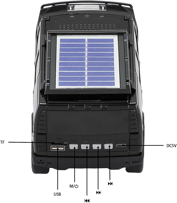 WSTER Solar Off-Road Car Bluetooth Speaker – HD Stereo Sound with TWS Pairing, TF/USB Playback, Portable Bluetooth Car Speaker for Home Audio, Outdoor Use & Retro Gifts for Men (Black)