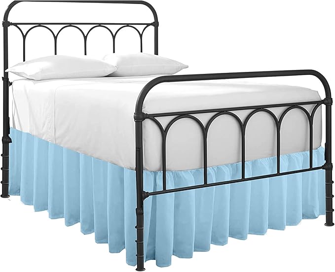 Ruffled Bed Skirt with Split Corners-Dust Ruffle - 22" Drop 100% Microfiber Soft,Sheen & Luxurious Look - Bed Skirts (Light Blue -King)