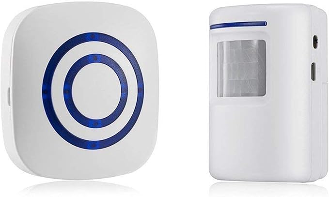 Door Chime,Wireless Business Door Motion Sensor Detector Smart Visitor doorbell Home Security Driveway Alarm with 1 Plug-in Receiver and 1 PIR Detector Weatherproof(White)