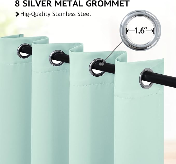 COSVIYA Grommet Blackout Room Darkening Aqua Curtains 84 inch Length 2 Panels - Image 2