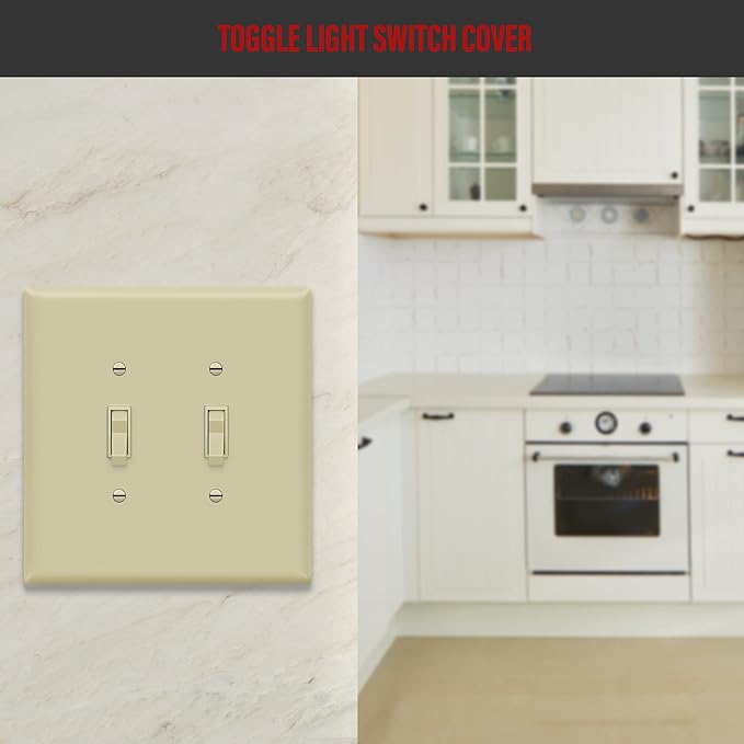 ENERLITES Double Toggle Switch Cover, Two Gang Light Switch Wall Plate, Gloss Finish, Oversized 2-Gang 5.5" x 5.5", Unbreakable Polycarbonate Thermoplastic, UL Listed, 8812O-I, Ivory