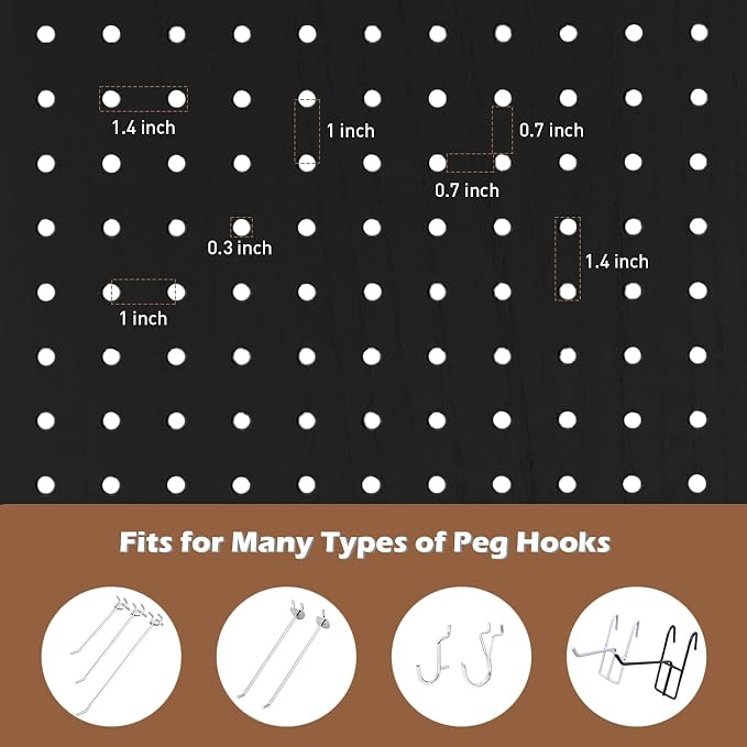 4 Panel Pegboard Room Divider | Black Wood Folding Privacy Screen - Image 4