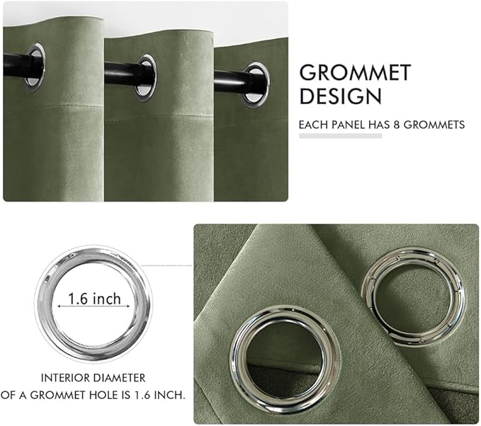 MIULEE Velvet Curtains Sage Green 52 x 108 Inch Length Set of 2 | Extra Long - Image 2