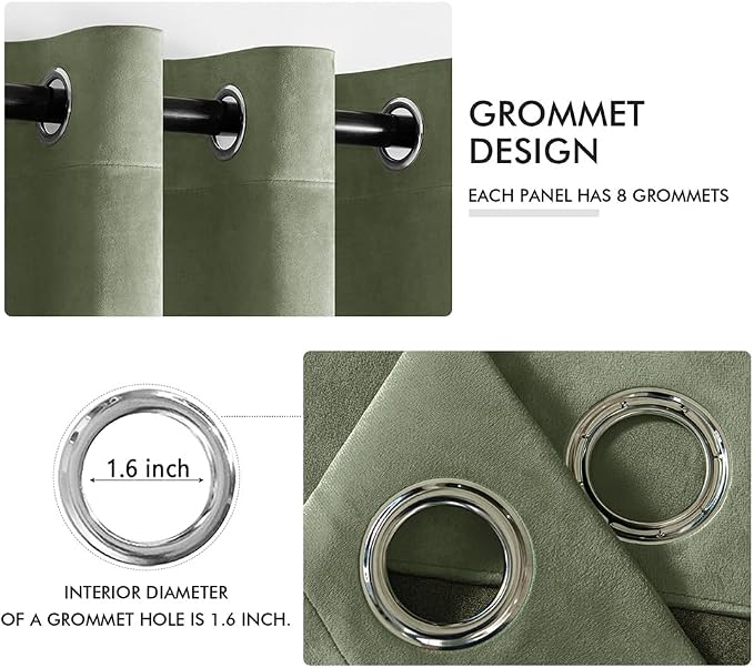 MIULEE Velvet Curtains Sage Green 52 x 90 Inch Length Set of 2 | Grommet Drapes - Image 2