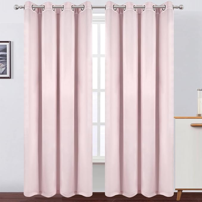 100% Blackout Curtains 52 x 84 Inches Long Thermal Insulated Baby Pink Curtains - Image 2
