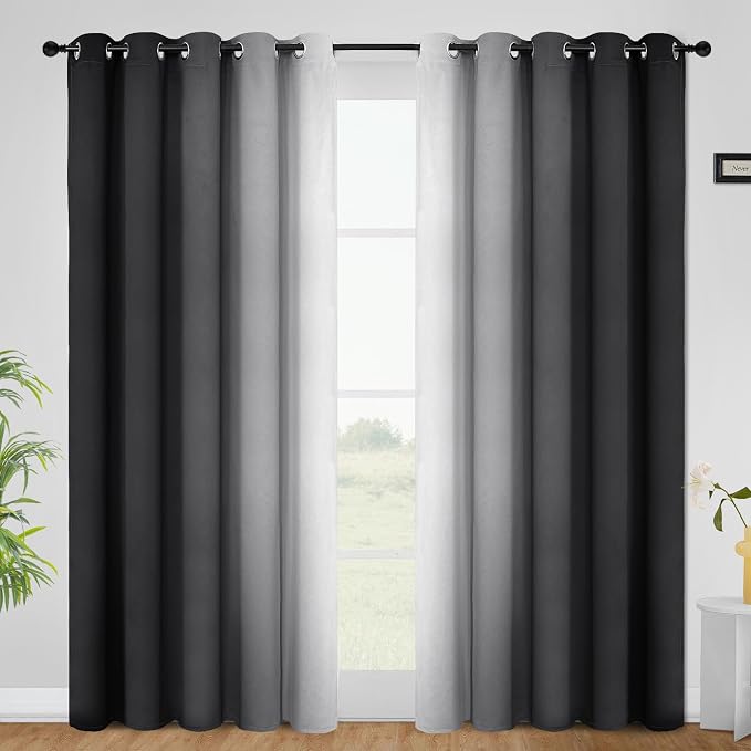 COSVIYA Grommet Ombre Black Room Darkening Curtains 84 inch by COSVIYA