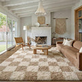 Beige 8x10 Area Rug for Living Room Soft Checkered Shag Carpet | Machine by PureCozy