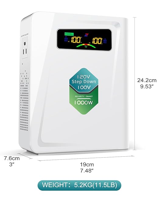 ZHENGXI 120v to 100v Step Down Transformer 1000W Power Voltage Converters, No Noise, Ten Protection Functions,Using Japan Appliances in US
