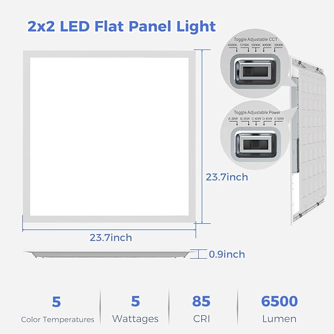 AIKVSXER 42 Pack 2x2 LED Flat Panel Light, Flush Mount Ceiling Light Kitchen Lighting Fixtures,Bright 6500LM,0-10V Dimmable,Switchable 3000K/4000K/5000K/5700K/6500K, 30W/35W/40W/45W/50W