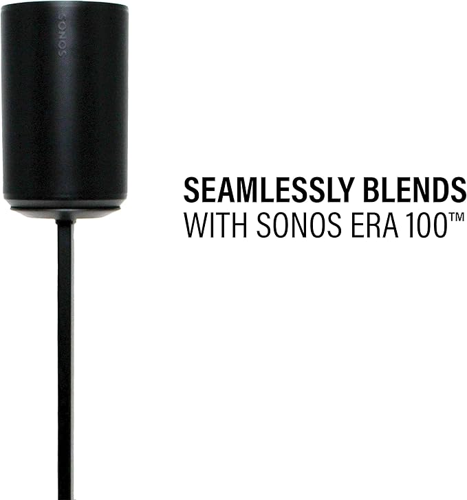 Sanus Speaker Stand for Sonos Era 100 Speakers - Height Adjustable Single Stand w/Easy 3 Step Install - Includes Rubber Feet & Carpet Spikes - Black