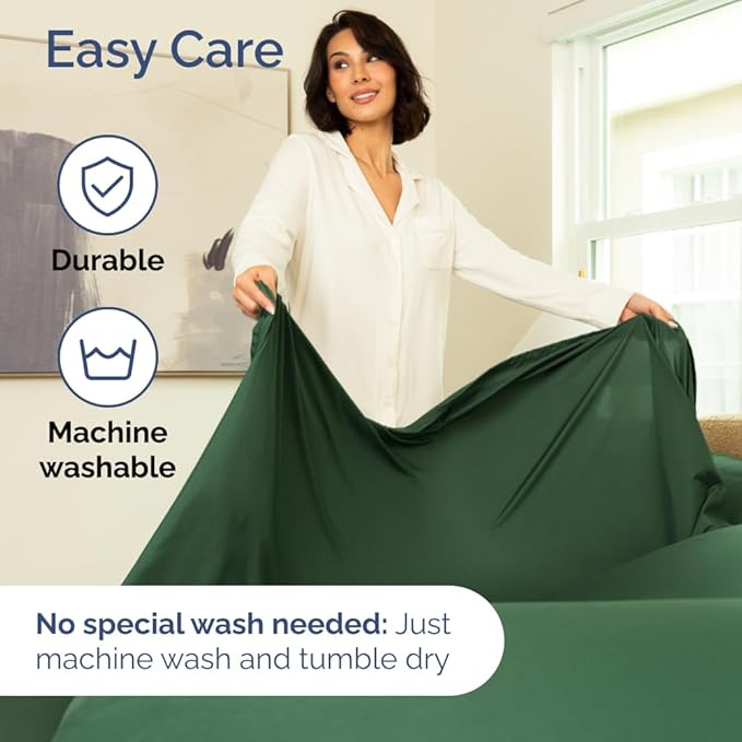Split Head King Sheet Set – 4 Piece Flex Split Top King Sheets for Adjustable Beds - Fits 14” to 16" Mattress w/ Deep Pockets - Breathable & Cooling - Luxury Bedding and Wrinkle Free - Emerald Green
